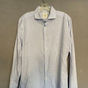 Strong “Suit” Men’s Blue & White Striped Button-Down Dress Shirt Long Sleeve